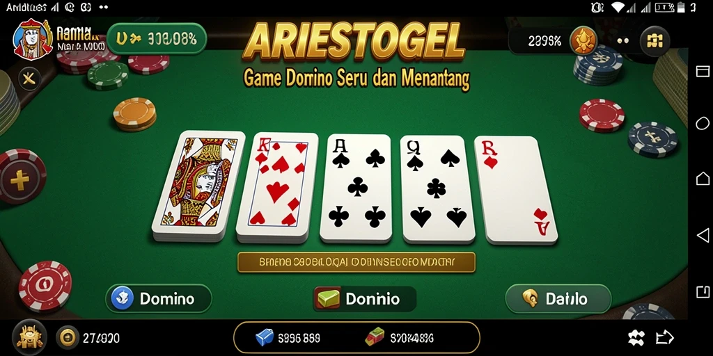 Tampilan antarmuka ARIESTOGEL dengan fungsi permainan domino yang menarik.