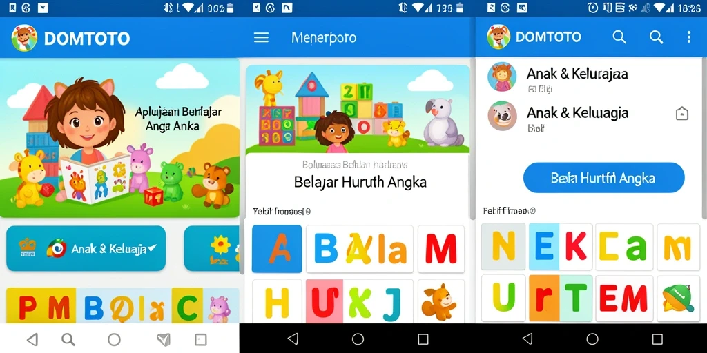 Antarmuka menarik dengan fitur belajar huruf dan angka.