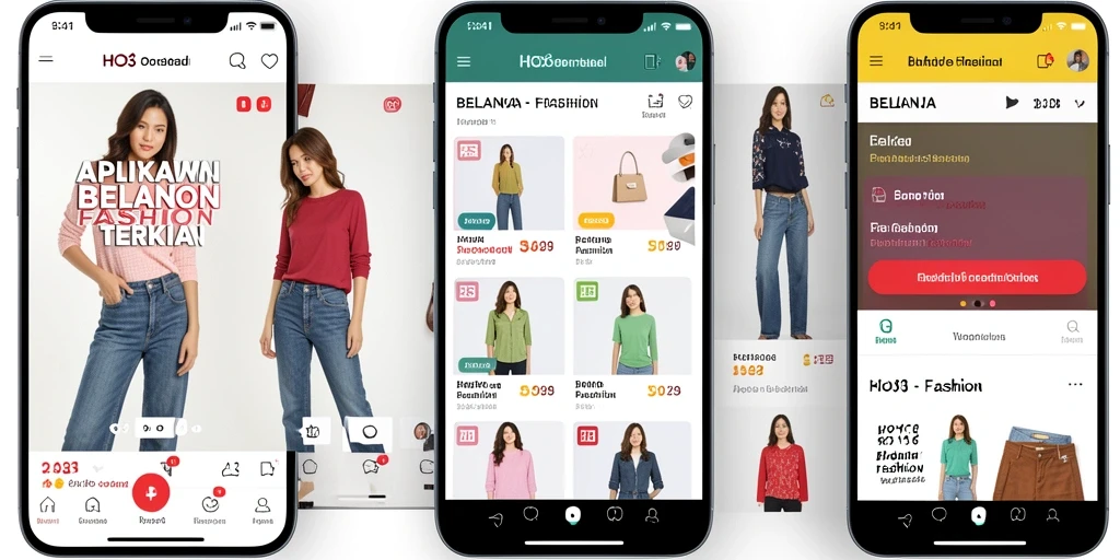 Tampilan antarmuka aplikasi HO3 yang memukau untuk belanja fashion.