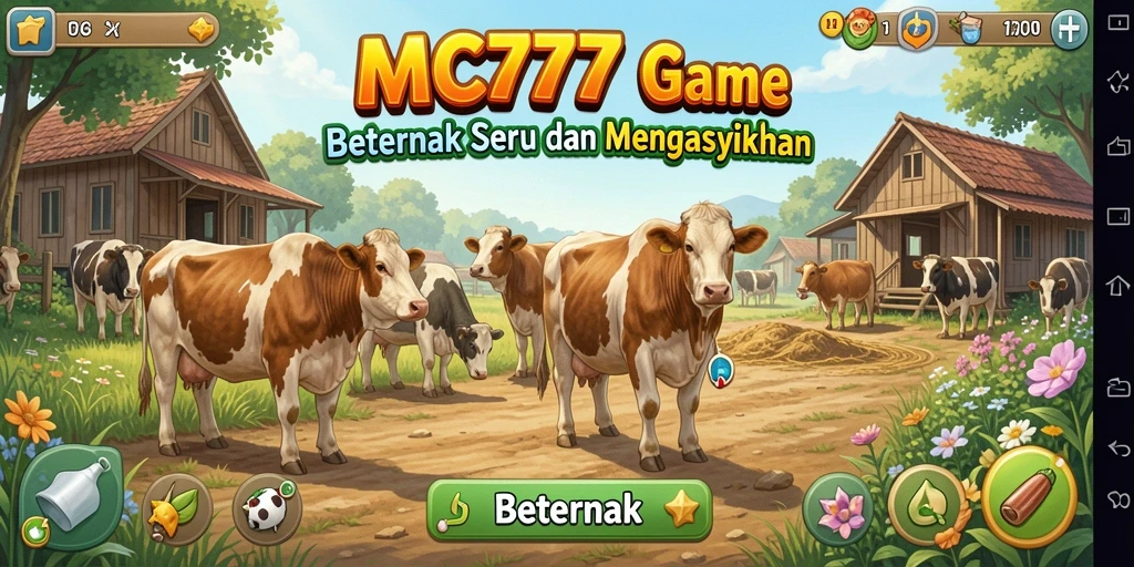 Antarmuka menarik <strong>MC777</strong> menampilkan peternakan yang ramai dan penuh warna.