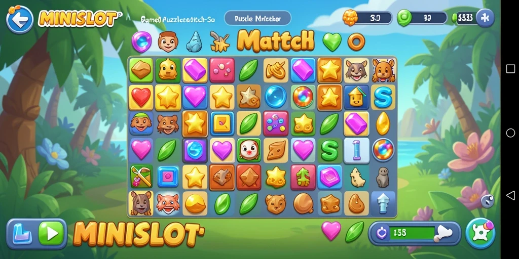 Tampilan antarmuka menarik dari game Puzzle Match-3 MINISLOT.