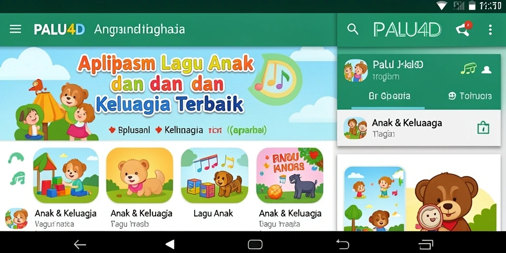 Tampilan interaktif aplikasi PALU4D dengan berbagai lagu anak.